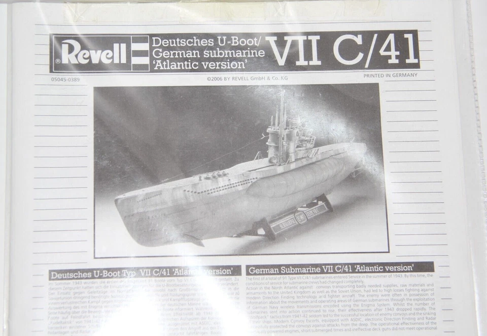REVELL USATO 1:72 KIT SOTTOMARINO GERMAN SUBMARINE VII C/41 ATLANTIC VER. 05045 - Immagine 1 di 4