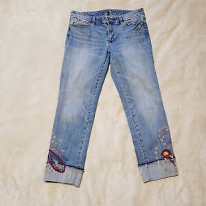White House Black Market Jeans Womens Size 8 The Slim Crop Embroidered Floral