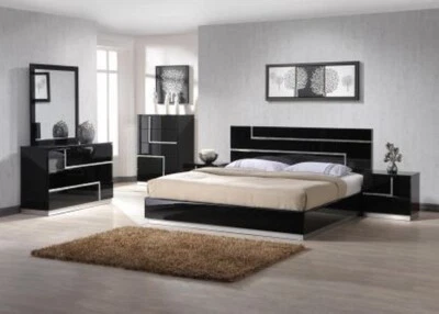 Modern Black Lacquer Finish 6 Piece Bedroom Furniture Set - California King - Image 1 of 4