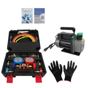 Bomba de vacío de aire MANIFOLD GAUGE Set 1/3HP 4CFM HVAC AC Kit de refrigerante - Imagen 1 de 24