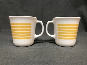 Vintage Corning Ware Set Of 2 Coffee Cups Sunshine Yellow Stripes Milk Glass - Picture 1 of 4