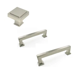 Perillas de cajón cuadradas de níquel satinado para gabinete de cocina 3 3/4"" 5"" níquel cepillado - Imagen 1 de 9
