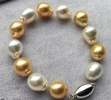 white gold baroque pearl bracelet 7.5" 12-15mm natural south sea