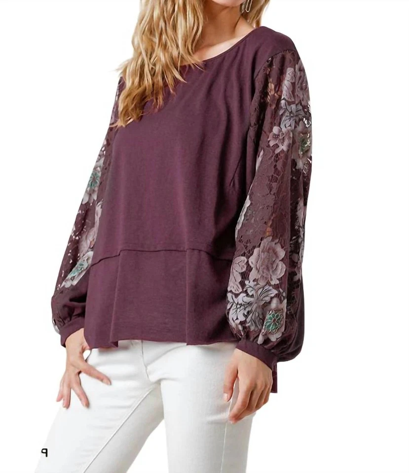 Top Umgee Floral Manga Encaje Ciruela Foto 1 de 1