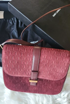 Bolso Bandolera Saint Laurent YSL Borgoña Gamuza Monograma Nuevo con Etiquetas con Caja y Papeles Foto 1 de 4