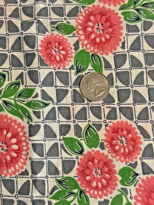 "Saco de harina vintage tela rosa floral gris patrón cuadrado años 30 antiguo 21""x 36""" Foto 1 de 4