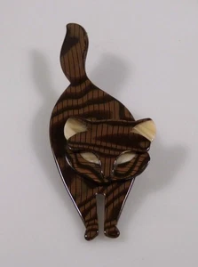 pa10/11 Lea Stein Paris Art Déco Brosche Galalith stehende Katze - Picture 1 of 3