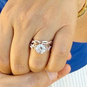 IGI Certified Round Cut Diamond Engagement Ring And Band 14k Rose Gold 2.90ct - Picture 1 of 15