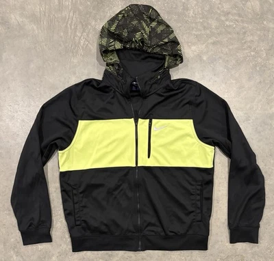 Nike Running Jacket Mens XL Black Neon Yellow Hooded Thumbholes Blue Tag - Image 1 of 4