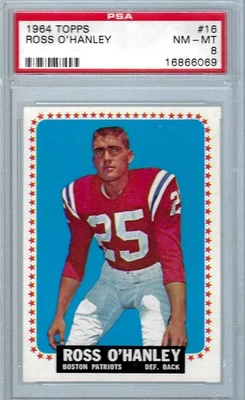 1964 Topps FB #016 PSA 8 Ross O'Hanley Patriots 16 - Image 1 of 2