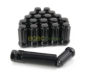 32pc 14x2" Spline Black Lug Nuts w/ Key | Cone Seat | Long Closed End Locking - Picture 1 of 4