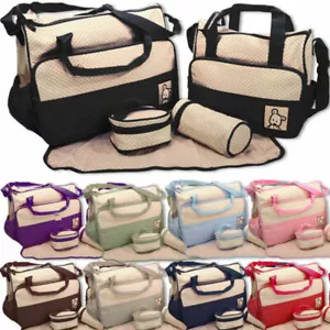 5pc Baby Bag Set Mummy Changing Nappy Tote Large & Small Bag Mat Bottles - Picture 1 of 7
