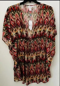 $79 Bleu Rod Beattie Size L Party Animal Chiffon Caftan Dress Swimsuit Cover-up - Picture 1 of 7