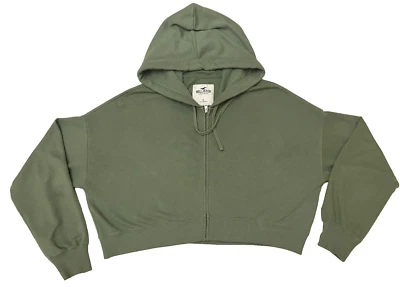 Женская укороченная толстовка с капюшоном Hollister размер S зеленая на молнии LS увеличенный опрятный логотип - Изображение 1 из 4