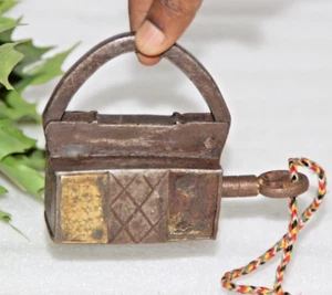 Antique Iron & Brass Fitted Unique STRIP SCREW System Lock, Original Old - Picture 1 of 10