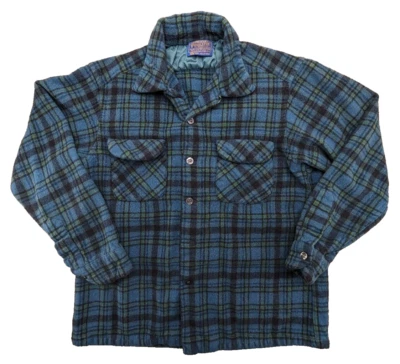 Camisa Pendleton Vintage Franela Pesada Niños Grande Azul Cuadros Lana Virgen Años 70 Foto 1 de 4
