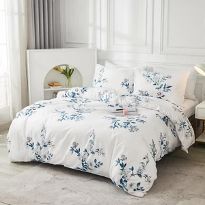 Herside Blue Flowers Duvet Cover Set King White Floral Bedding Blue Pink Flowers - Picture 1 of 9