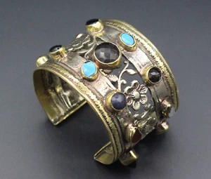 Afghan Cuff Bracelet, Belly Dance Bracelet Colorful Gemstones Cuff Bracelet - Picture 1 of 13
