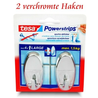 tesa Powerstrips® Haken -1 Pack = 2 Klebehaken - Kleben o. Bohren - Verchromt - Bild 1 von 4
