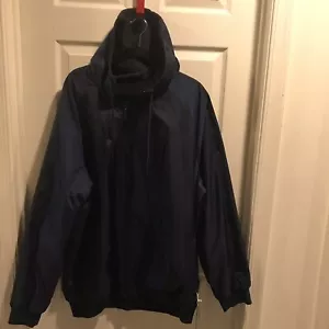 Adidas Reversible Mens 2XL BLUE Nylon BLACK Jacket Hoodie Fleece - Picture 1 of 11