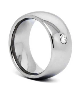 Mens Tungsten Carbide Ring Mirrored CZ Stone Wedding Enagagement Dome Band 8mm - Picture 1 of 16