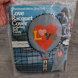 1978 LOVE Tennis SCHLÄGER & BALL CADDY Set Racket NÄHEN Vintage Sport PATCHWORK - Bild 1 von 10
