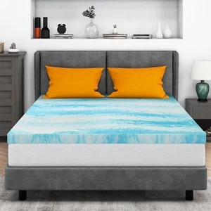 3" Gel Memory Foam Mattress Topper for Queen Bed, CertiPUR-US Certified, Blue - Picture 1 of 42