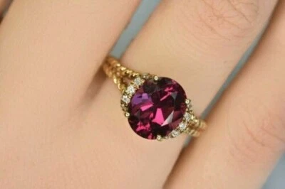 2Ct Oval Cut Lab Created Red Ruby Solitaire Wedding Ring 14K Yellow Gold Plated - Image 1 of 3