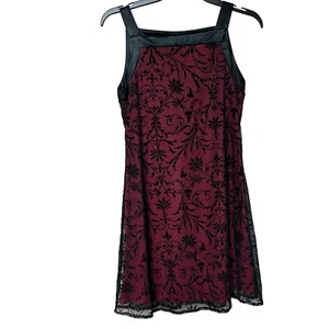 VTG Breakin Loose Dress 5/6 Midi Sleeveless Velvet Burnout Red Black Made USA - Picture 1 of 6