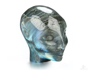 2.0" Labradorite Hand Carved Fairy Elf Alien Crystal Skull Companion Sculpture - Picture 1 of 8