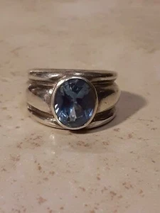 Natural 6.00 Carat 925 Sterling Silver Handmade Ring Blue Topaz Ring - Picture 1 of 3