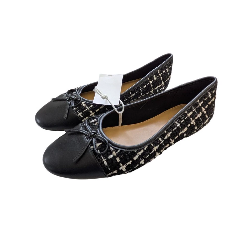 J. Crew Factory Tweed Cap Toe Ballet Flats Size 7 1/2 7.5 Black NWT $128 CA780 - Image 1 of 4