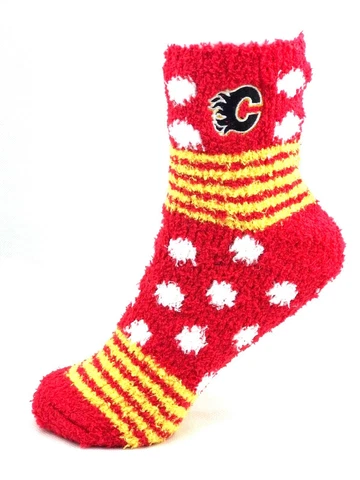 Calgary Flames Hockey Homegator Red & Gold Soft Fuzzy Socks Cover