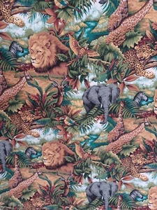 1.72 Yds. AFRICAN ANIMALS Fabric Brown/Green/Grey 100% Cotton for Quilts, Crafts - Picture 1 of 2