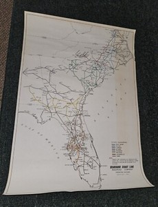 Seaboard Coast line Railroad Company  Wall Map Train 21 x 15 Inches July 1970