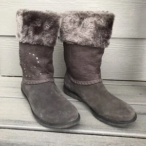Bass Turin Womens Slipper Boots Leather Gray Fur Interior Slip On Size 10 - Picture 1 of 12