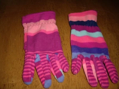 Guantes de vellón a rayas T2 para niñas talla M azul marino antiguo rosas morados Foto 1 de 3