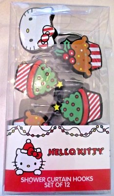 NEW, Hello Kitty Shower Curtain Hooks, Set of 12 by Sanrio 2017 Christmas Themed - Image 1 of 4