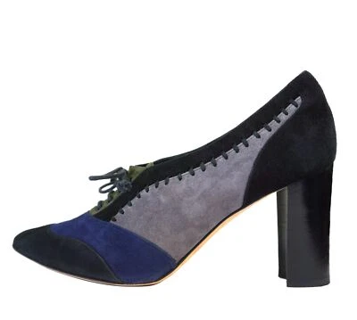 Zapatos de salón MANOLO BLAHNIK 37,5 tricolor de gamuza con cordones de tacón bloque Foto 1 de 4