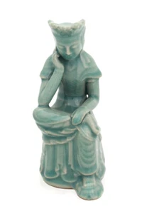Seladon Buddha Bodhisattva Statue, Koreanische Keramik Nachdenklicher Buddha - Bild 1 von 7