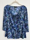 TRAVEL ELEMENTS Waterfall Draped Front Top Womens M Blue Black Silver 3/4 Sleeve