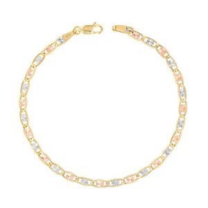 10K Solid Tri-Color Yellow Rose White Gold 3mm Valentino Chain Bracelet 7" 8" 9" - Picture 1 of 48