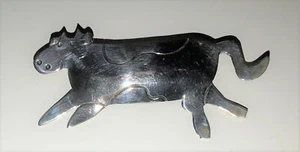 Whimsical Cow Pin Sterling Silver 2 Inches Long Vintage 80s-90s Made in Mexico - Picture 1 of 3