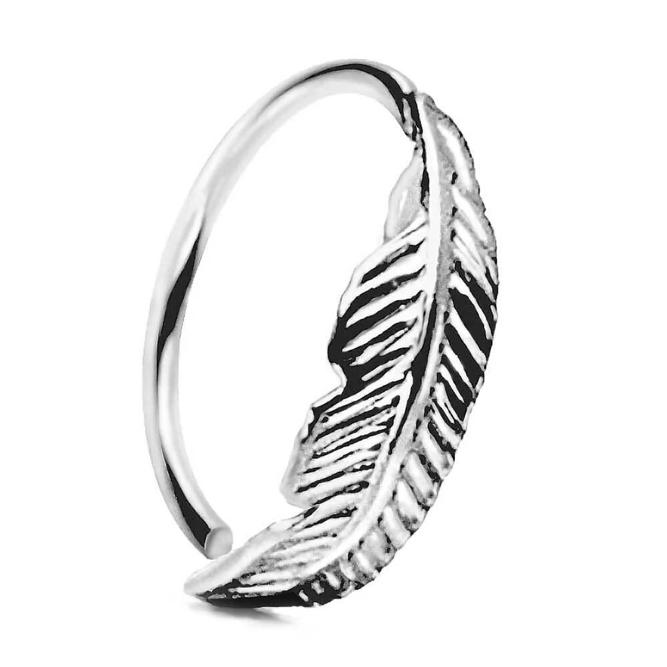 Piercing Ring 925 Sterling Silber Feder dünn Hoop Ohrpiercing und Nasenpiercing