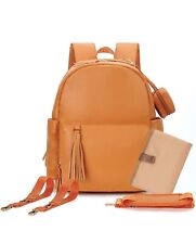 Minsong Diaper Backpack Bag w/Changing Pad, Pacifier Bag Large Orange Brand New