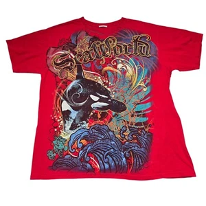 Vintage 90s Sea World Big Logo Orca Killer Whale Red Shirt  - Picture 1 of 7