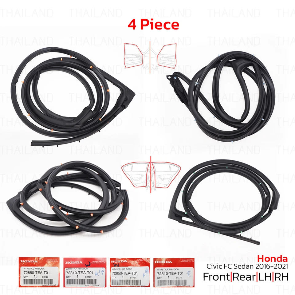For Honda Civic FC Sedan 2016 - '21 4Dr Door Rubber Seal Weatherstrip - Image 1 of 4