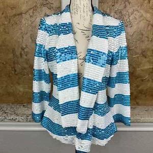 Berek Sequined Jacket Blazer Women's Medium White Teal Blue Party Shiny - Picture 1 of 10