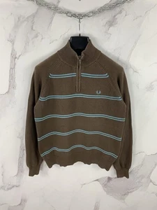 Suéter Vintage Fred Perry Ropa Deportiva Rayas 1/4 Cremallera Talla M - Imagen 1 de 12
