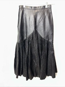 VTG G-III Black Leather Skirt Punk LONG FULL XS Goth Vamp Dark Animal Print  B2 - Picture 1 of 12